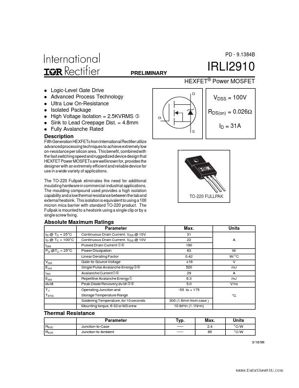 <?=IRLI2910?> डेटा पत्रक पीडीएफ