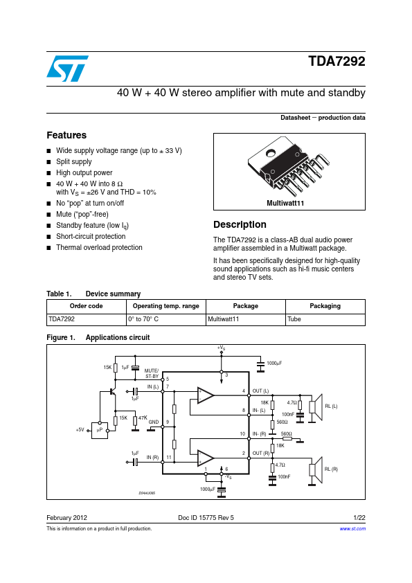 TDA7292 STMicroelectronics
