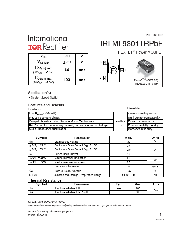 IRLML9301TRPBF International Rectifier