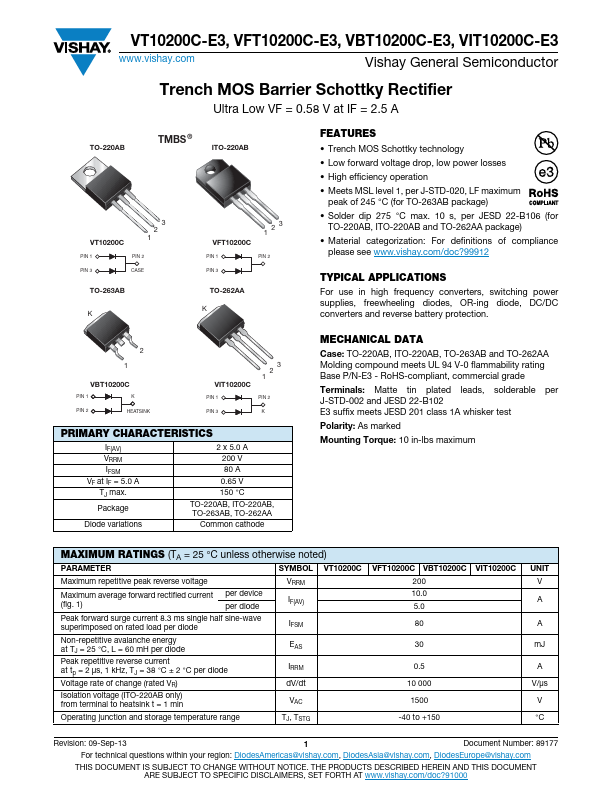 <?=VFT10200C-E3?> डेटा पत्रक पीडीएफ