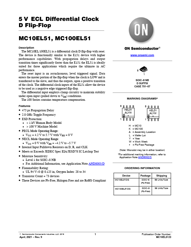 MC10EL51 ON Semiconductor