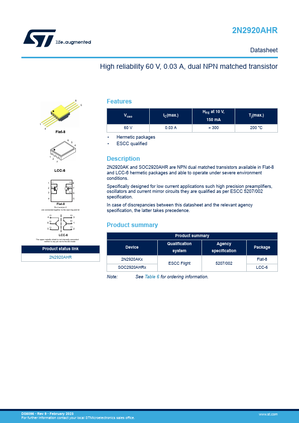 2N2920AHR STMicroelectronics