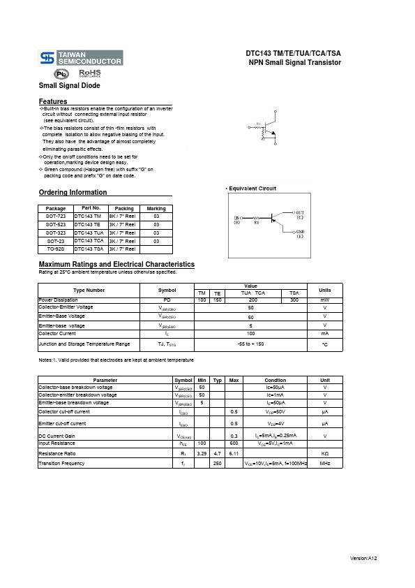 DTC143TUA Taiwan Semiconductor