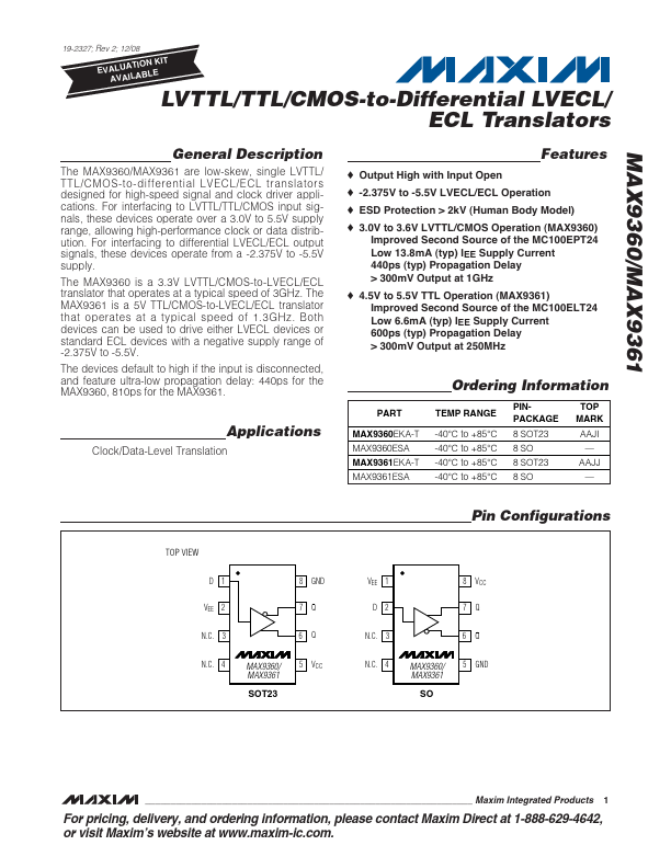<?=MAX9361?> डेटा पत्रक पीडीएफ