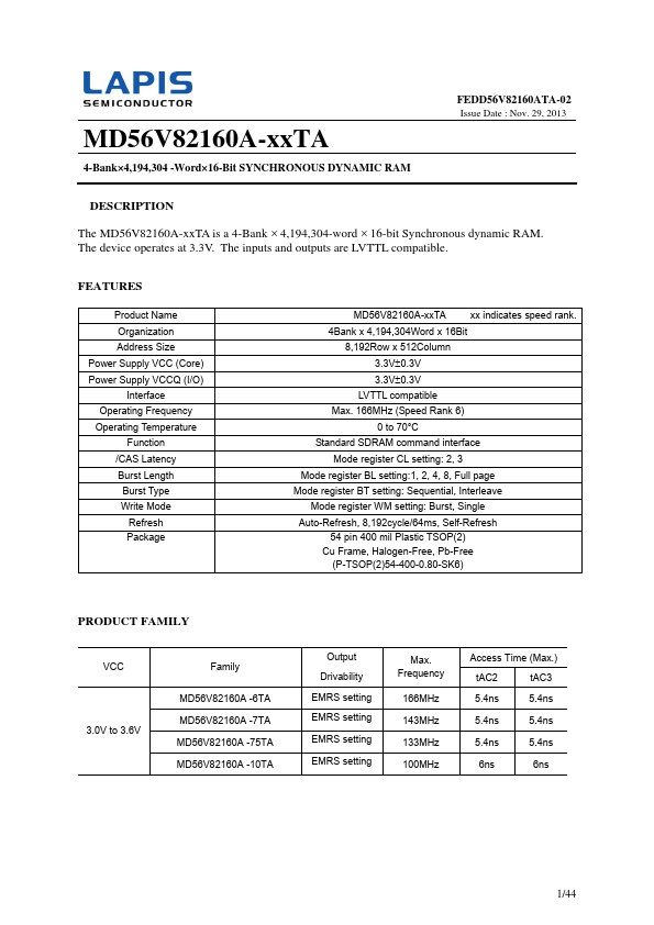 <?=MD56V82160A-7TA?> डेटा पत्रक पीडीएफ