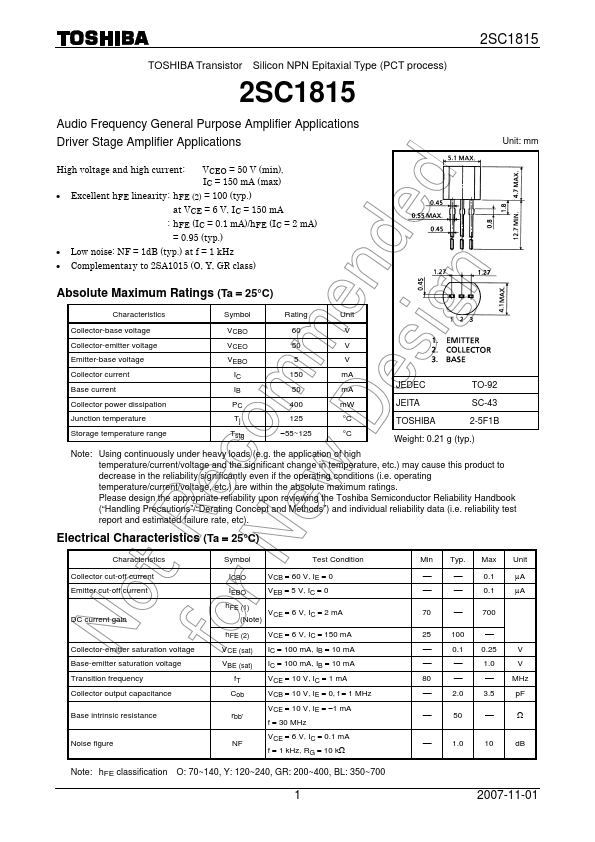 2SC1815 Toshiba Semiconductor