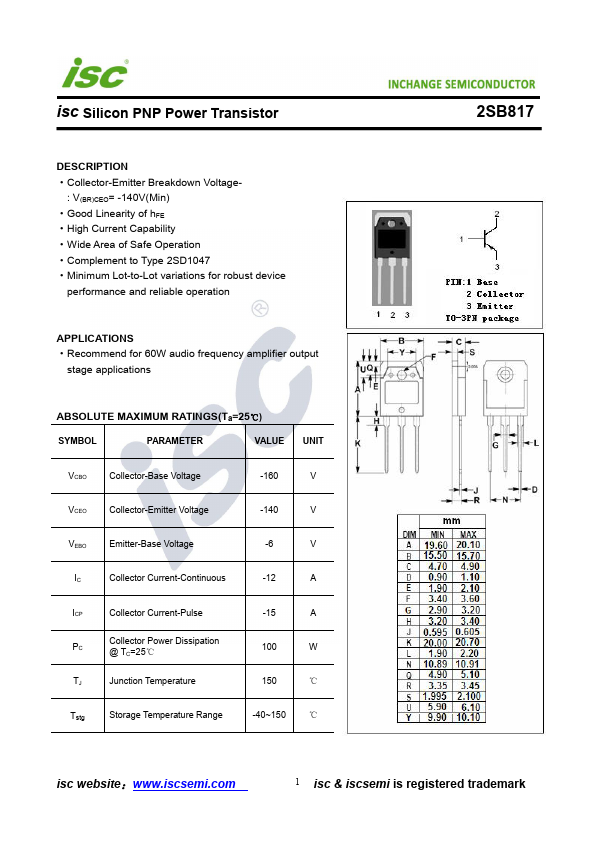 2SB817 Inchange Semiconductor