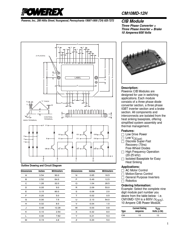 CM10MD-12H Powerex Power Semiconductors