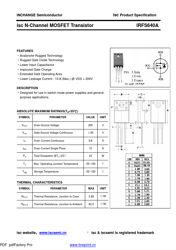 IRFS640A Inchange Semiconductor