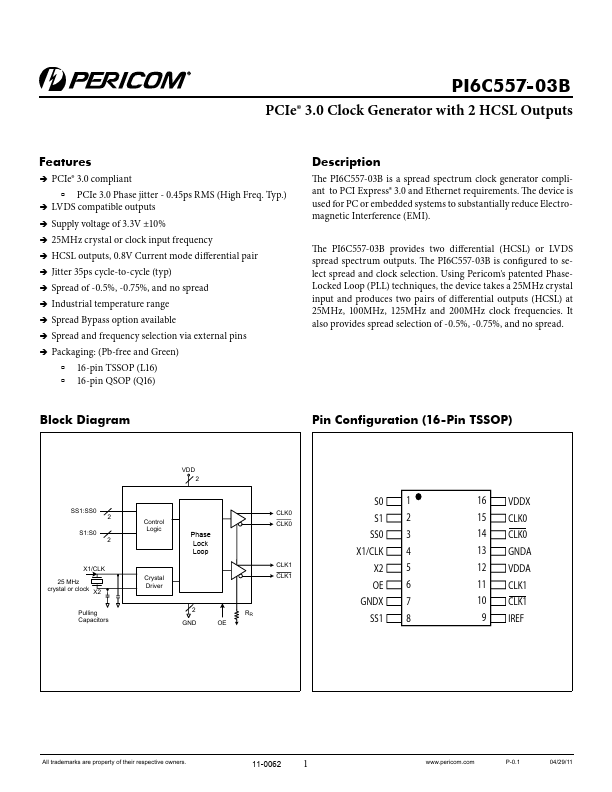 PI6C557-03B Pericom Semiconductor