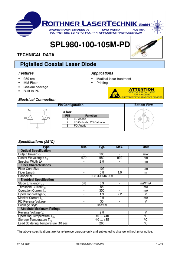 <?=SPL980-100-105M-PD?> डेटा पत्रक पीडीएफ