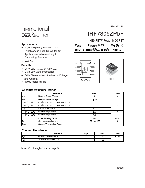 IRF7805ZPbF International Rectifier