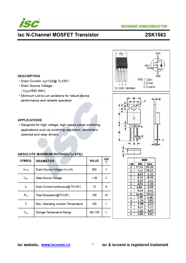 2SK1563 Inchange Semiconductor