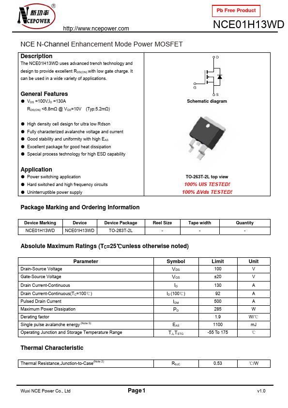 NCE01H13WD NCE Power Semiconductor