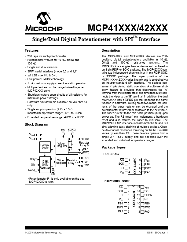 MCP41010T Microchip Technology