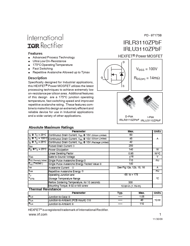 IRLR3110ZPBF International Rectifier