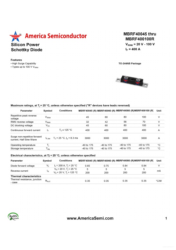 MBRF40080R America Semiconductor