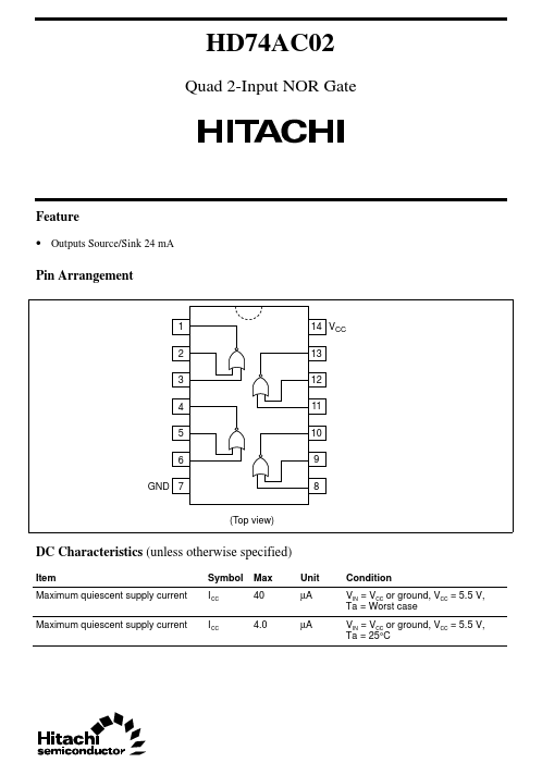 HD74AC02 Hitachi Semiconductor
