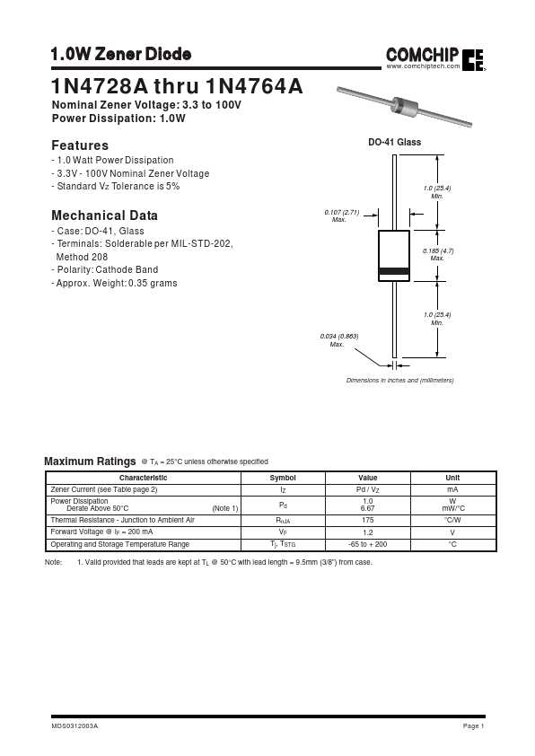 1N4735A Diode Datasheet pdf - Zener Diode. Equivalent, Catalog