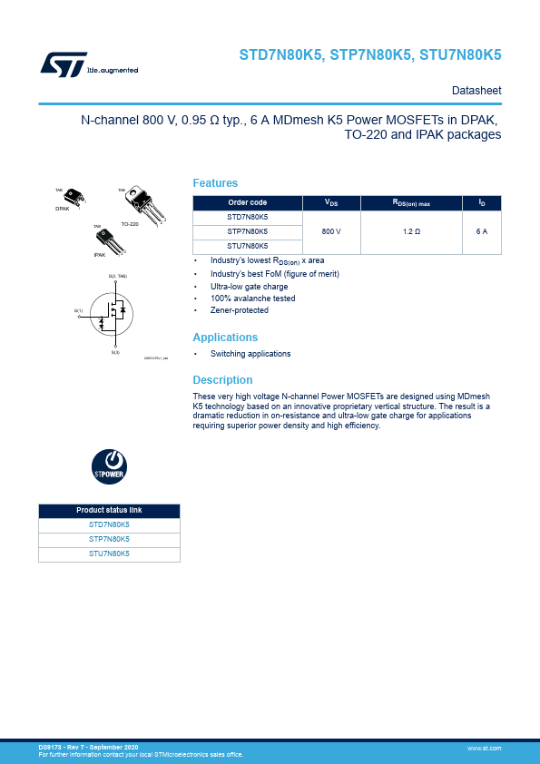 STP7N80K5 STMicroelectronics