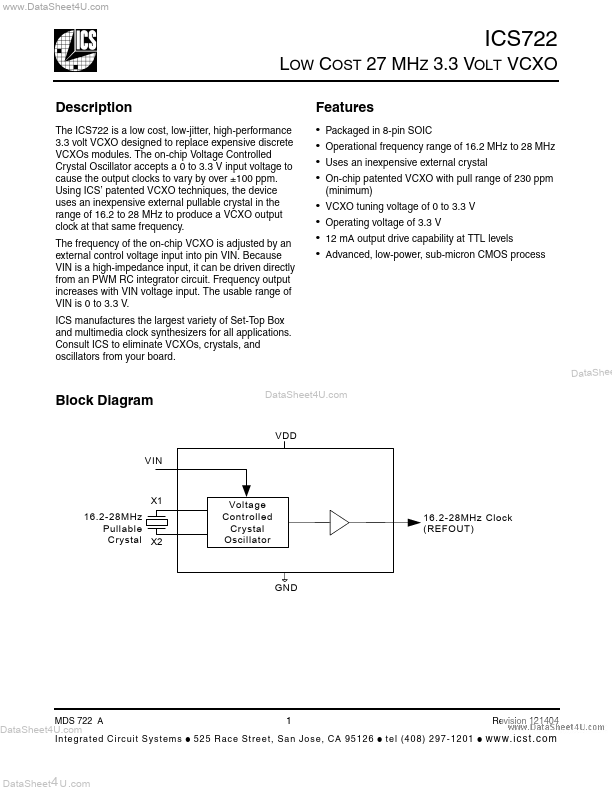 ICS722 Integrated Circuit Systems