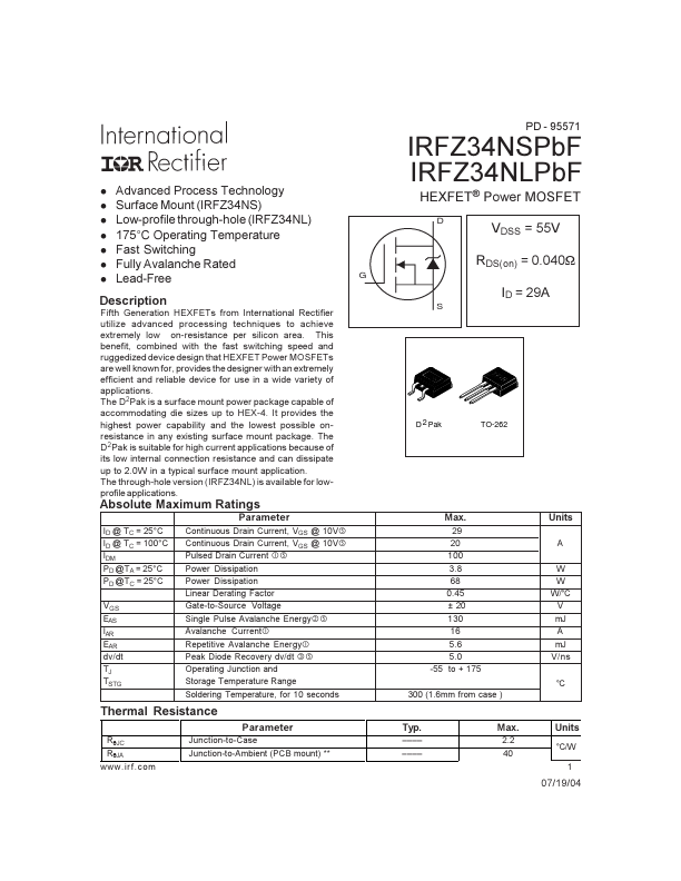 IRFZ34NSPBF International Rectifier