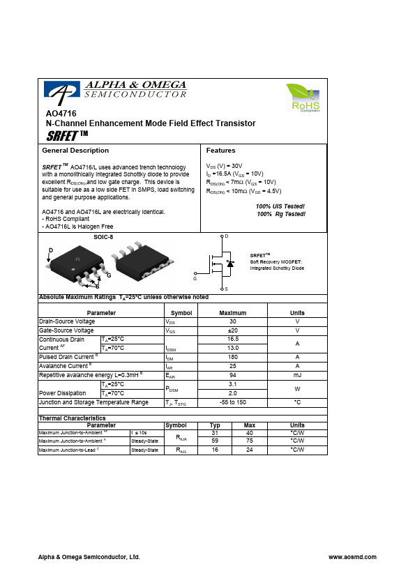 AO4716 Alpha & Omega Semiconductors