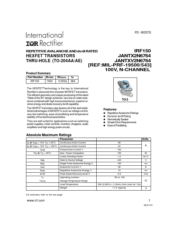 JANTXV2N6764 International Rectifier