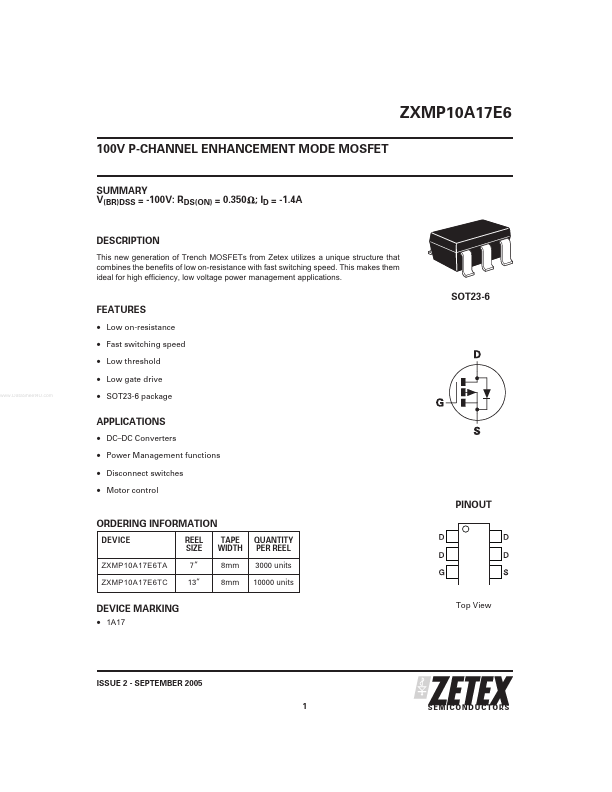 ZXMP10A17E6 Zetex Semiconductors