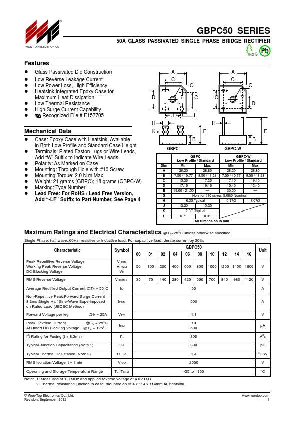 GBPC5016W Won-Top Electronics