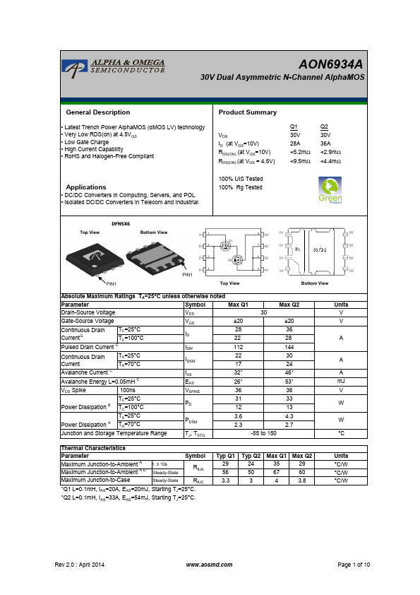 AON6934A Alpha & Omega Semiconductors