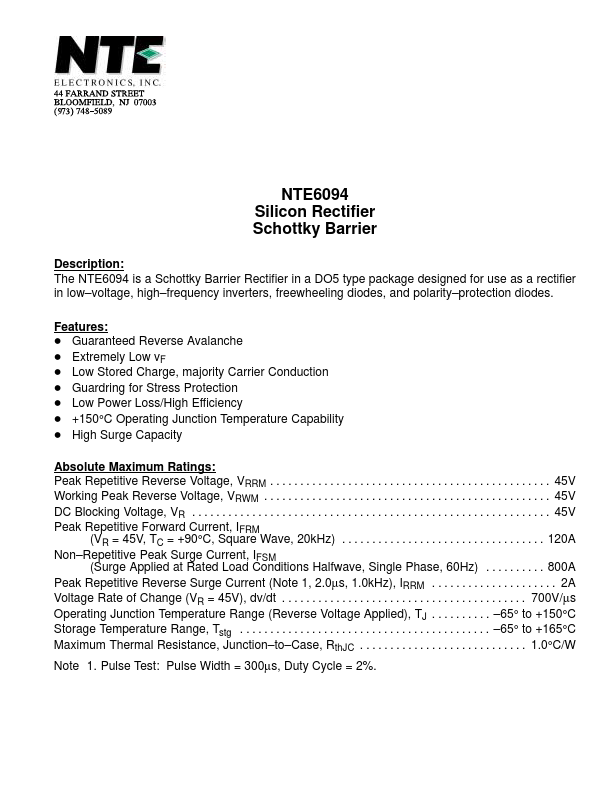 NTE6094 NTE Electronics