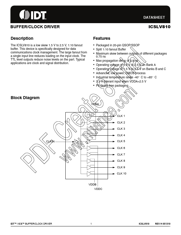 ICSLV810 Integrated Device Technolog