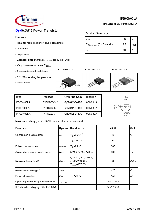 IPB03N03LA Infineon Technologies AG