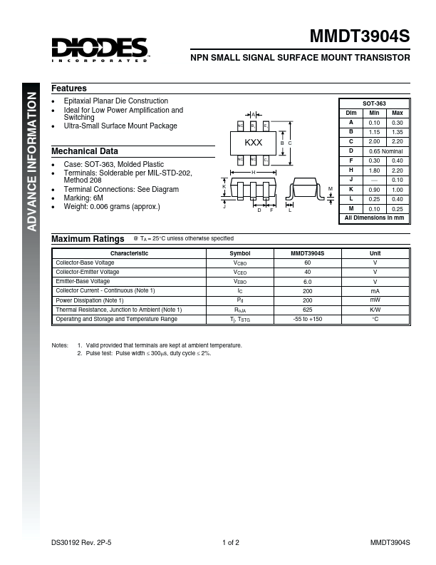 MMDT3904S Diodes Incorporated