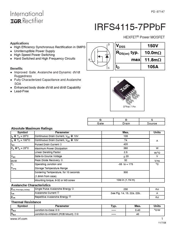 <?=IRFS4115-7PPbF?> डेटा पत्रक पीडीएफ