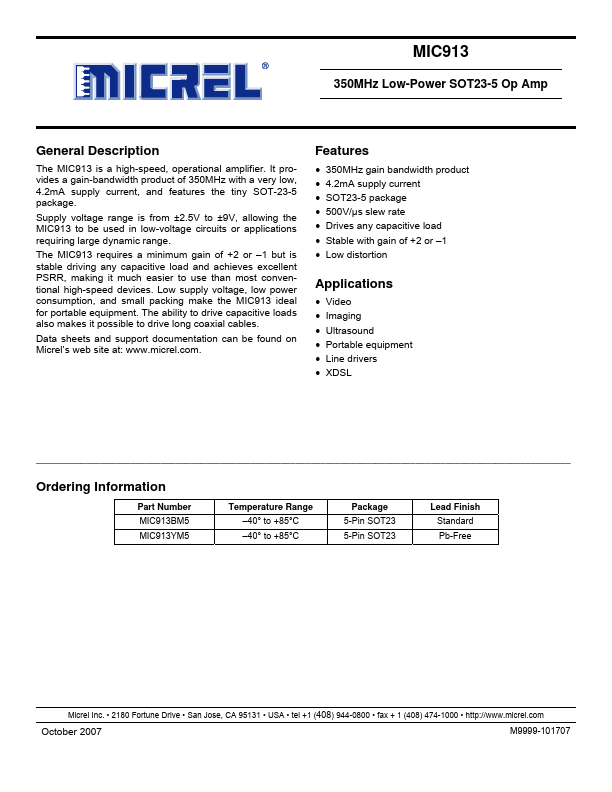 MIC913 Micrel Semiconductor