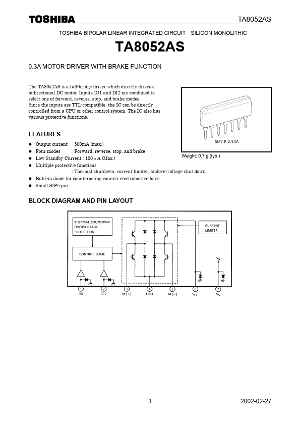 <?=TA8052AS?> डेटा पत्रक पीडीएफ