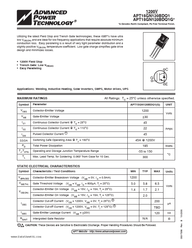 <?=APT15GN120BDQ1G?> डेटा पत्रक पीडीएफ