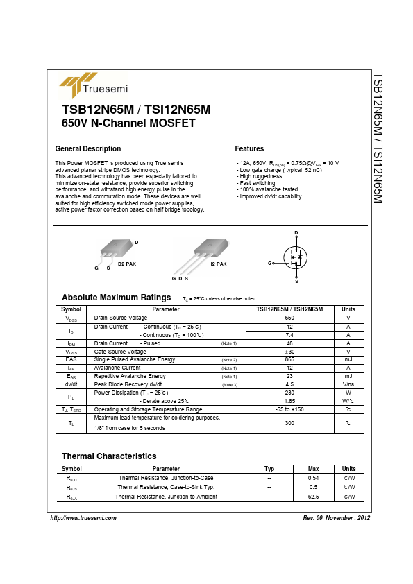 <?=TSB12N65M?> डेटा पत्रक पीडीएफ