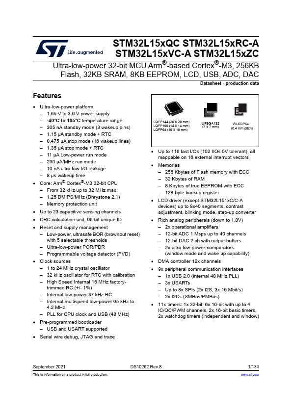 <?=STM32L152RCT6A?> डेटा पत्रक पीडीएफ