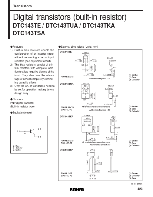 <?=DTC143TSA?> डेटा पत्रक पीडीएफ