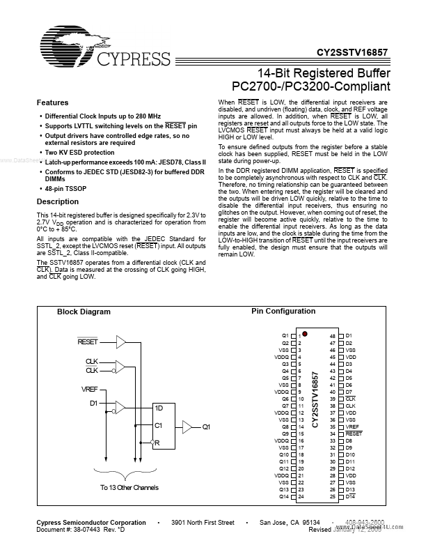 CY2SSTV16857 Cypress Semiconductor