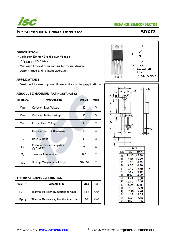 BDX73 Inchange Semiconductor