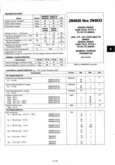 <?=2N4031?> डेटा पत्रक पीडीएफ