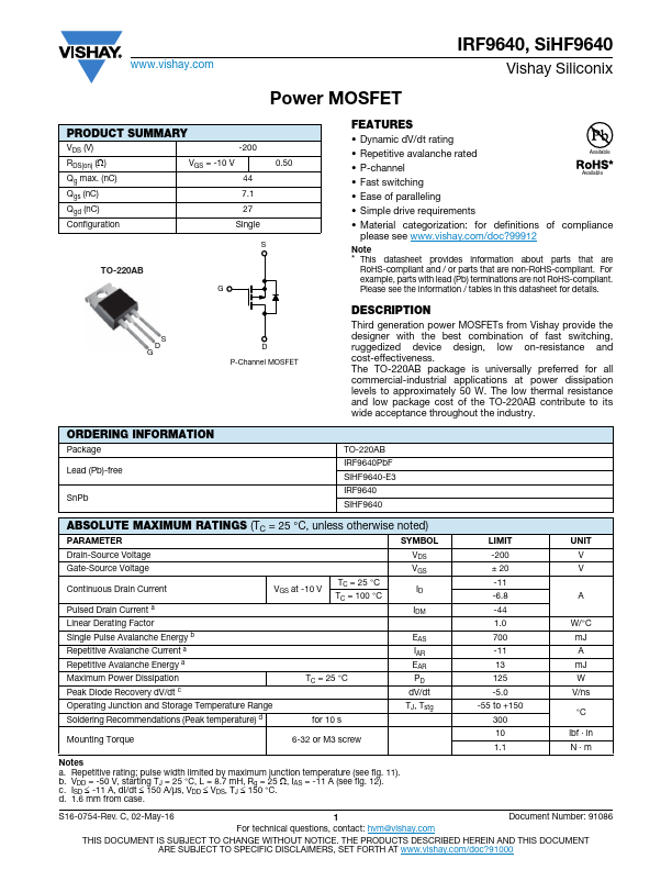 SIHF9640 Vishay Siliconix