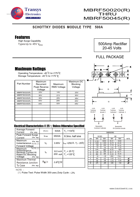 MBRF50045R TRANSYS Electronics Limited