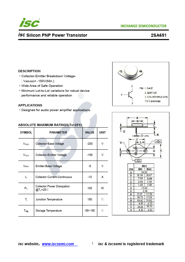 2SA651 Inchange Semiconductor