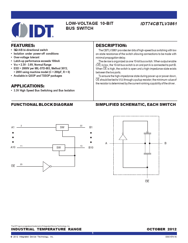 <?=IDT74CBTLV3861?> डेटा पत्रक पीडीएफ