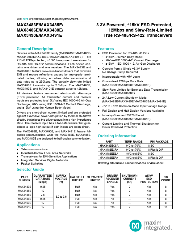 MAX3491E Maxim Integrated